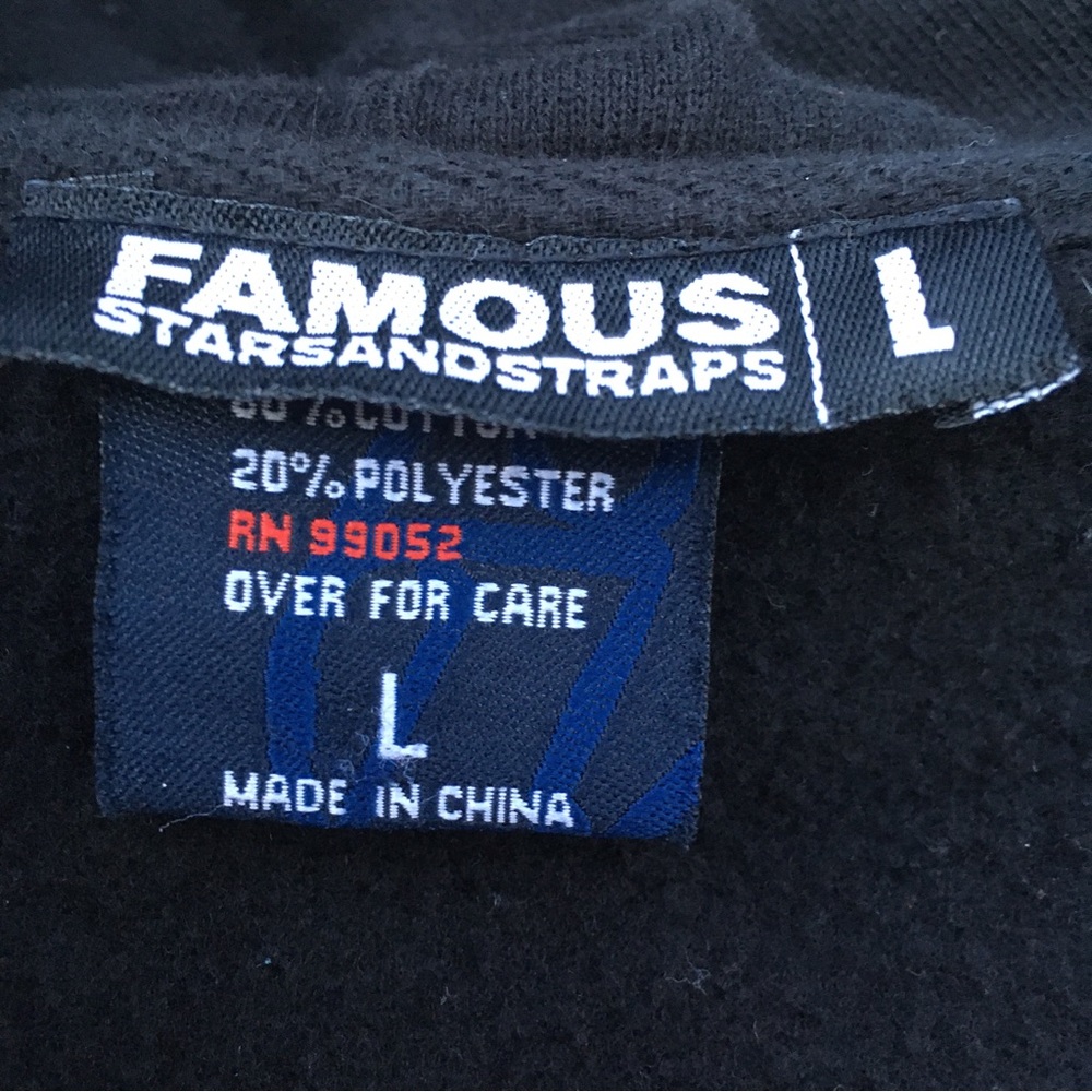 Vtg Y2K Famous Stars and Straps Hoodie Mens Large Black Full Zip Skull And Roses - Picture 6 of 7